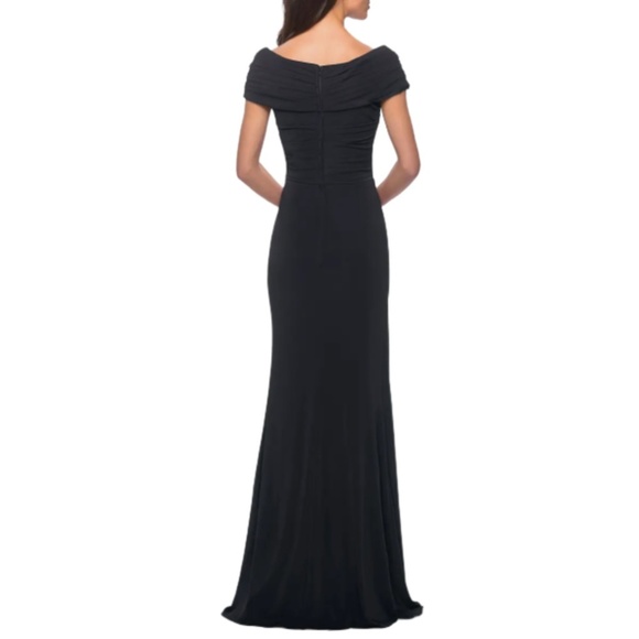 NWT La Femme 26519 Jersey Pleated Bodice Ruched Gown in Black Sz. 16 - Picture 3 of 3